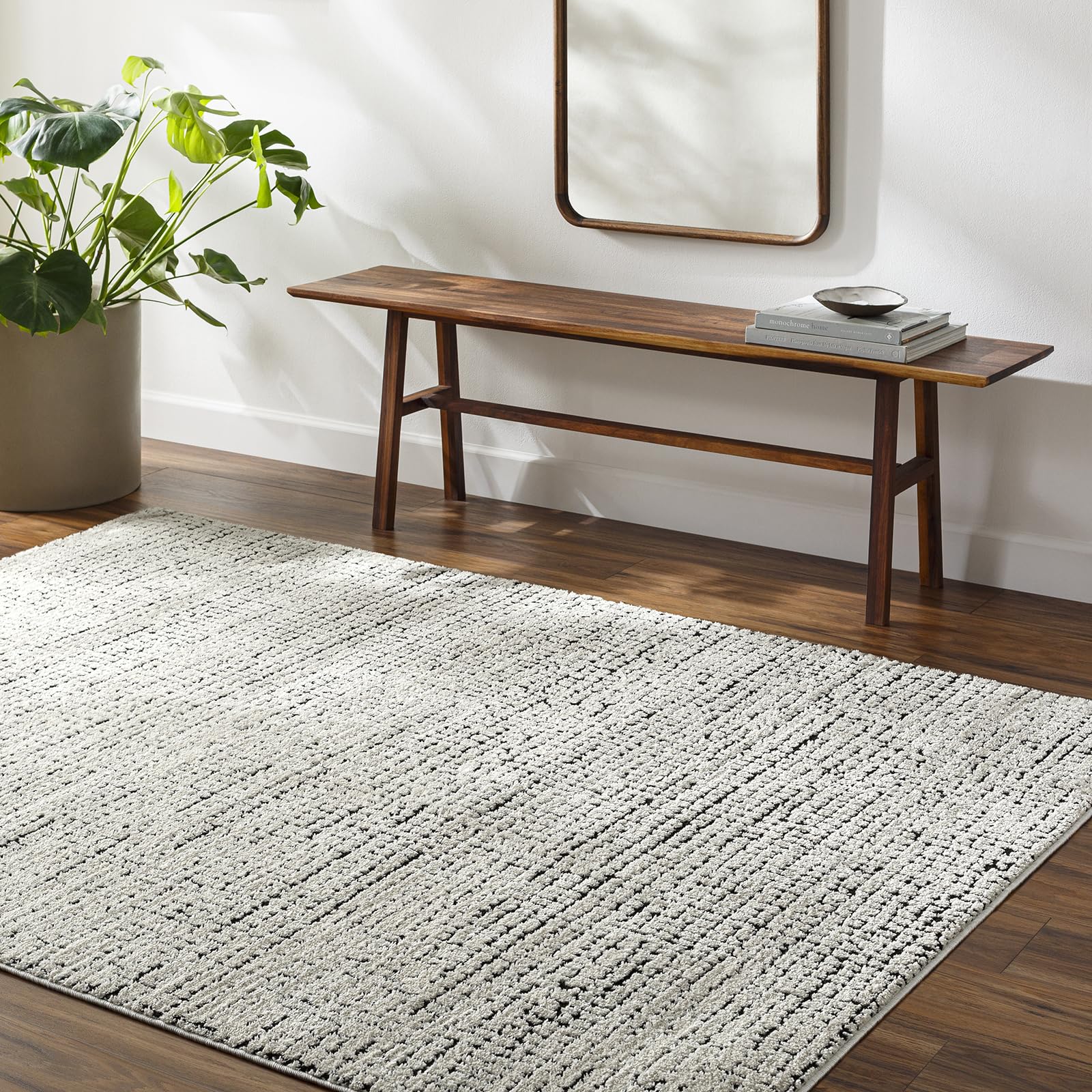 Livabliss Freud-Modern Ivory Black High Pile Living Dining Bedroom Rug 160 X 213 Cm Easy CareNon Shedding from B&Q