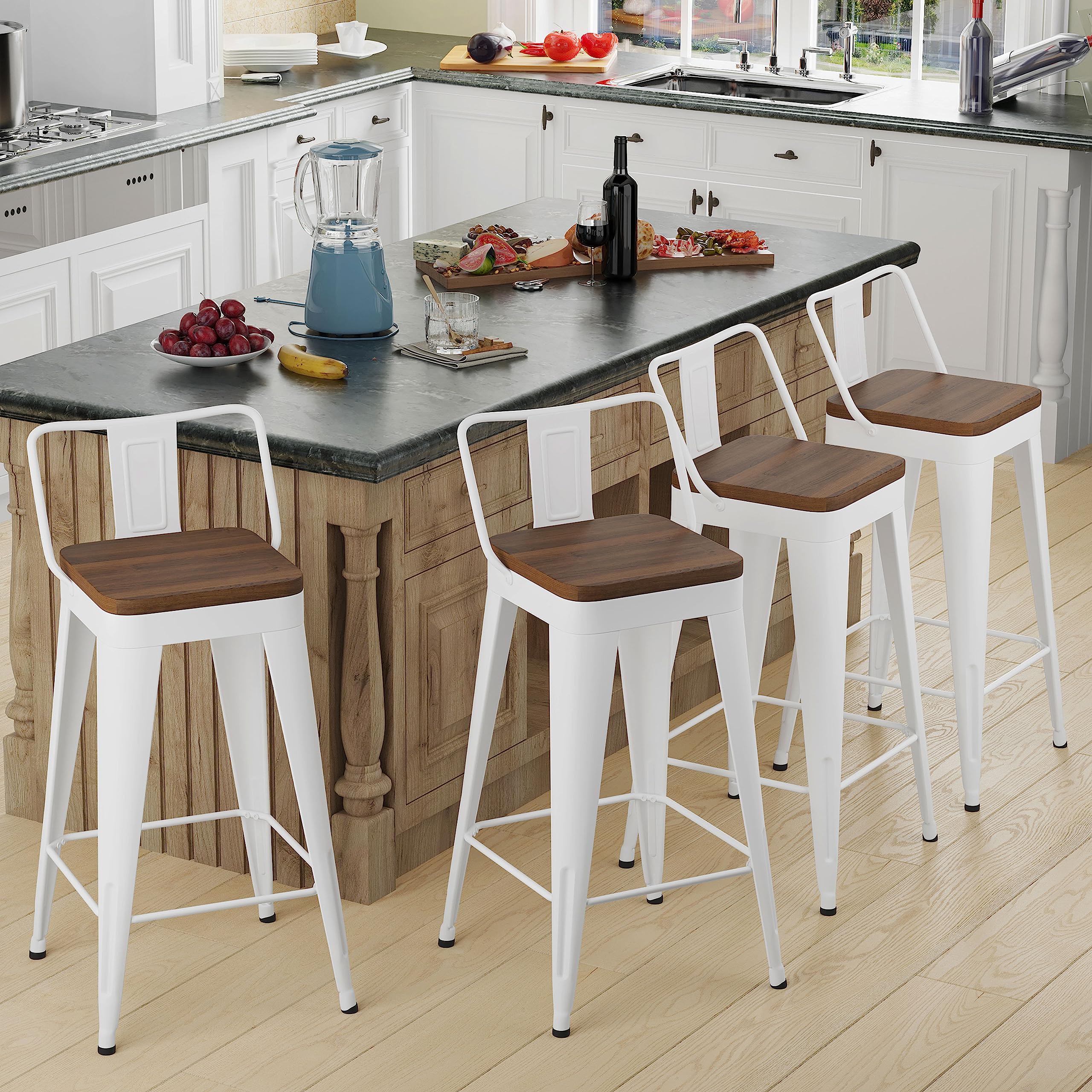 bar stools set of 4 metal bar stool counter height bar stools white, modern 24" bar chairs with back and wooden seat bar stool counter height