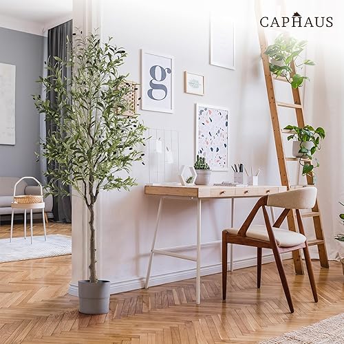 Miniatura 8 de CAPHAUS 6 pies, 72 pulgadas, olivo artificial, planta sintética en maceta, rama de olivo sintético y fruta, árbol topiario falso en maceta con musgo