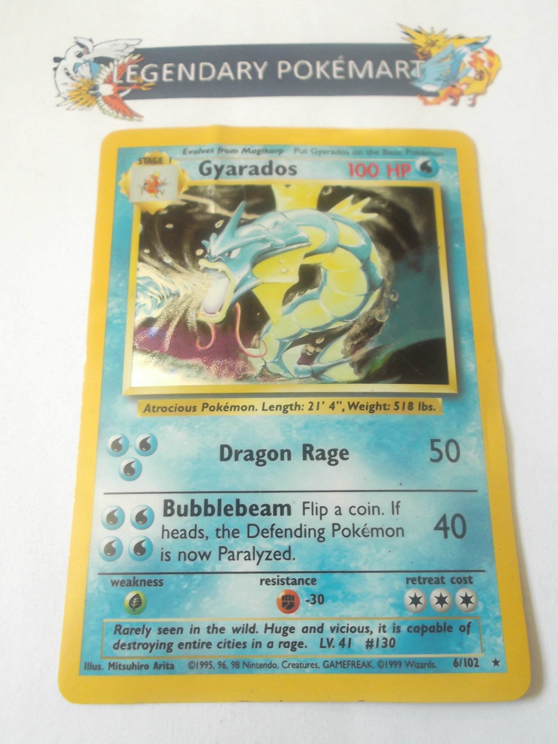 1995 gyarados pokemon card 1999 PokemonGyarados #6/102 Base Set (Shadowless)Holo Rare PSA 9