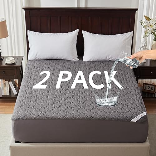 2 Pack Waterproof Mattress Protector, Queen Size Mattress Pad Noiseless with Deep Pocket 6"-18" Depth, Soft & Breathable Dirt-Proof Bed Mattress