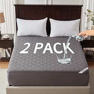 BEDLORE 2 Pack Waterproof Mattress Protector, Twin XL Size Mattress Pad with Deep Pocket 6"-15" Depth, Soft Breathable Bed Mattress Cover for Bedroom, College Dorm (Gray)
