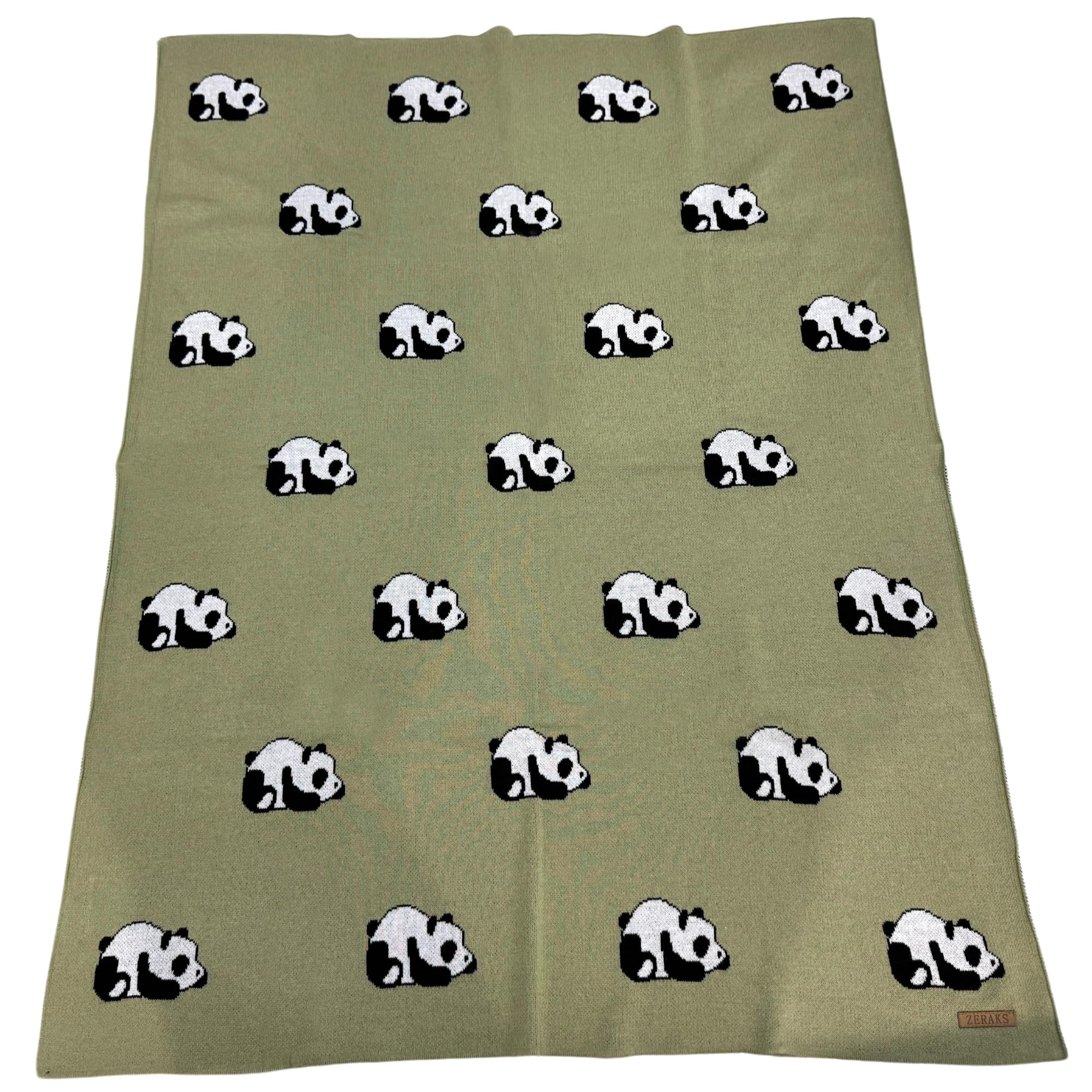 Zeraks Cute Panda Baby Swaddle Blanket Baby Animal Blanket - Soft Knitted Cotton Blanket for Newborns, Infants, Toddlers - Stroller Cover, Play Mat, Nursery - 39 x 31 Inches (Light Green)