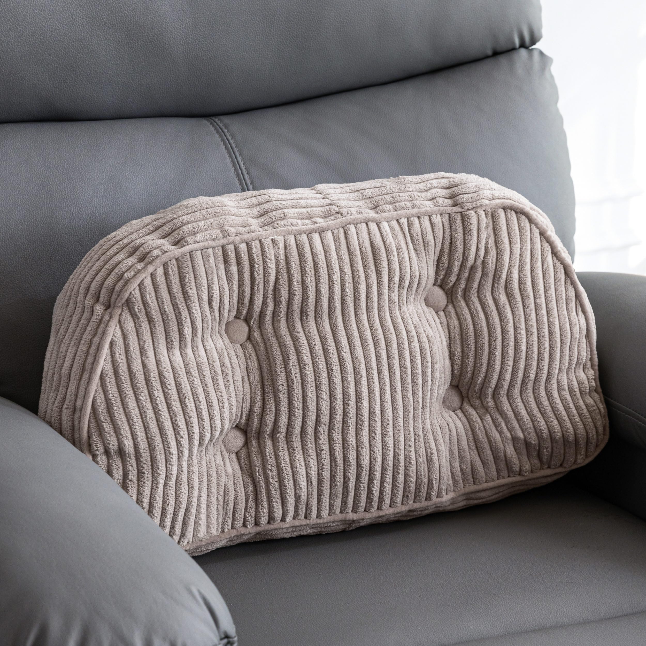 HIGOGOGO Tufted Corduroy Lumbar Support Pillow for Recliner Chair/Accent Chair/Couch/Office Chair, Back Support Cushion for Elderly, Recliner Cushions for Back Rest, Pain Relief, Reading, Grey