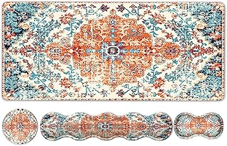 HAOCOO Keyboard Mouse Pad Set, Large Gaming Mouse Pad + Keyboard Wrist Rest + Mouse Pad with Wrist Support + Coaster, Easy Typing Pain Relief, 35.4x15.7in Desk Mat for Home Office, Boho