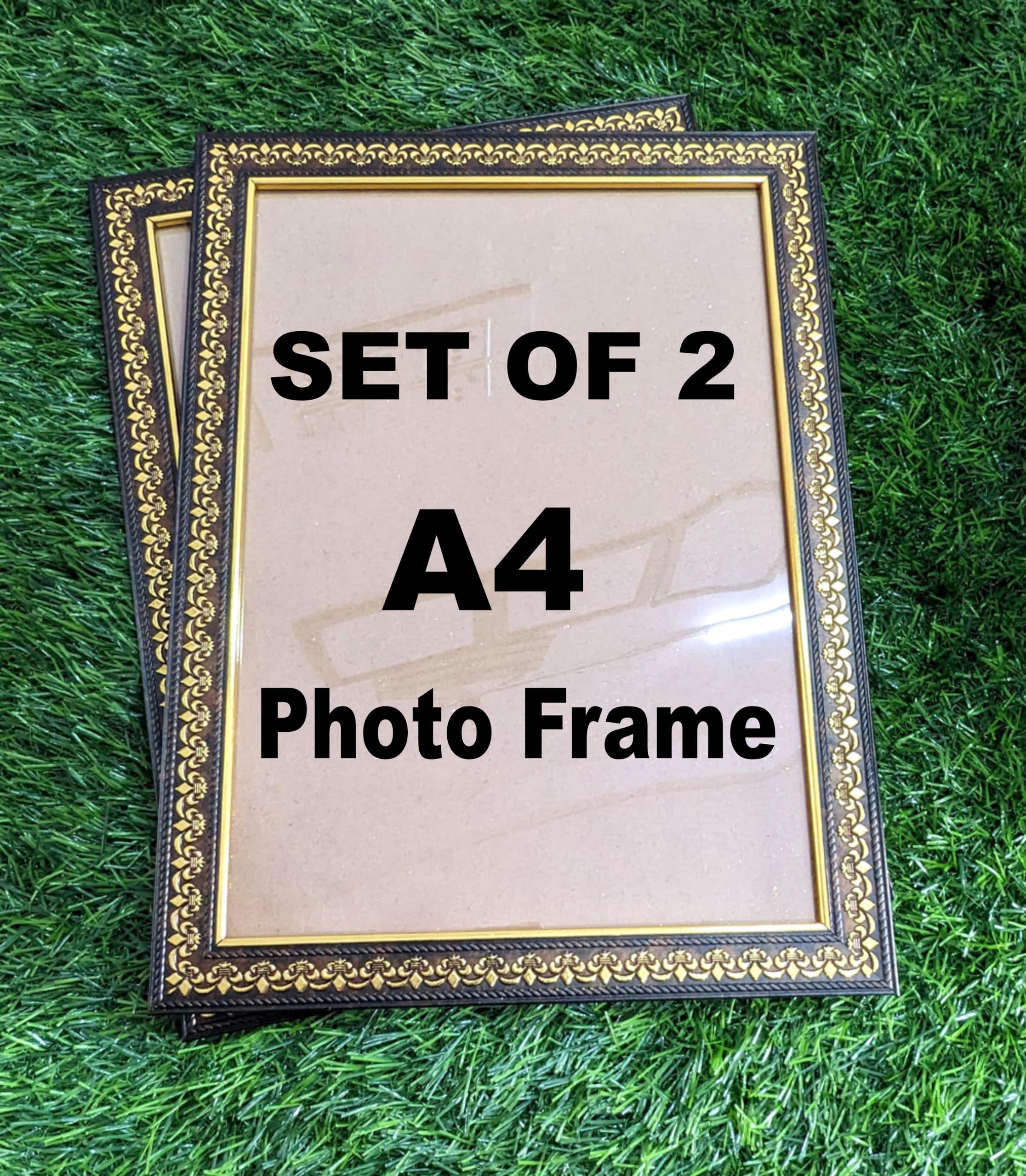 AG CRAFTS A4 Document Photo Frame Brown Golden set of 2 Photo Frames for Home and Office decoration (Photo Size 8 x 12 Inches)