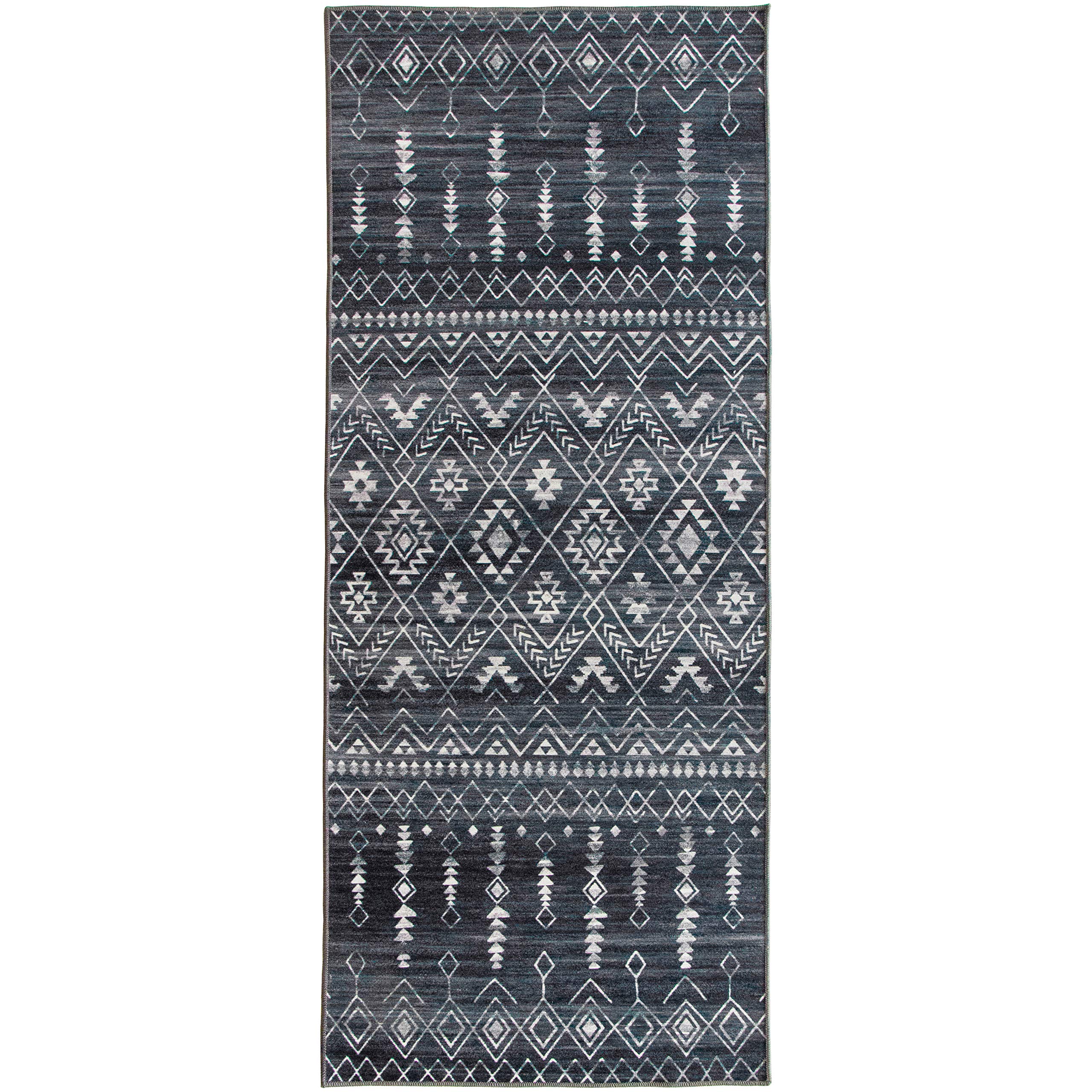 ReaLife Machine Washable Rug - Stain Resistant, Non-Shed - Eco-Friendly, Non-Slip, Family & Pet Friendly - Made from Premium Recycled Fibers - Moroccan - Dark Blue Gray, 2'6" x 6'
