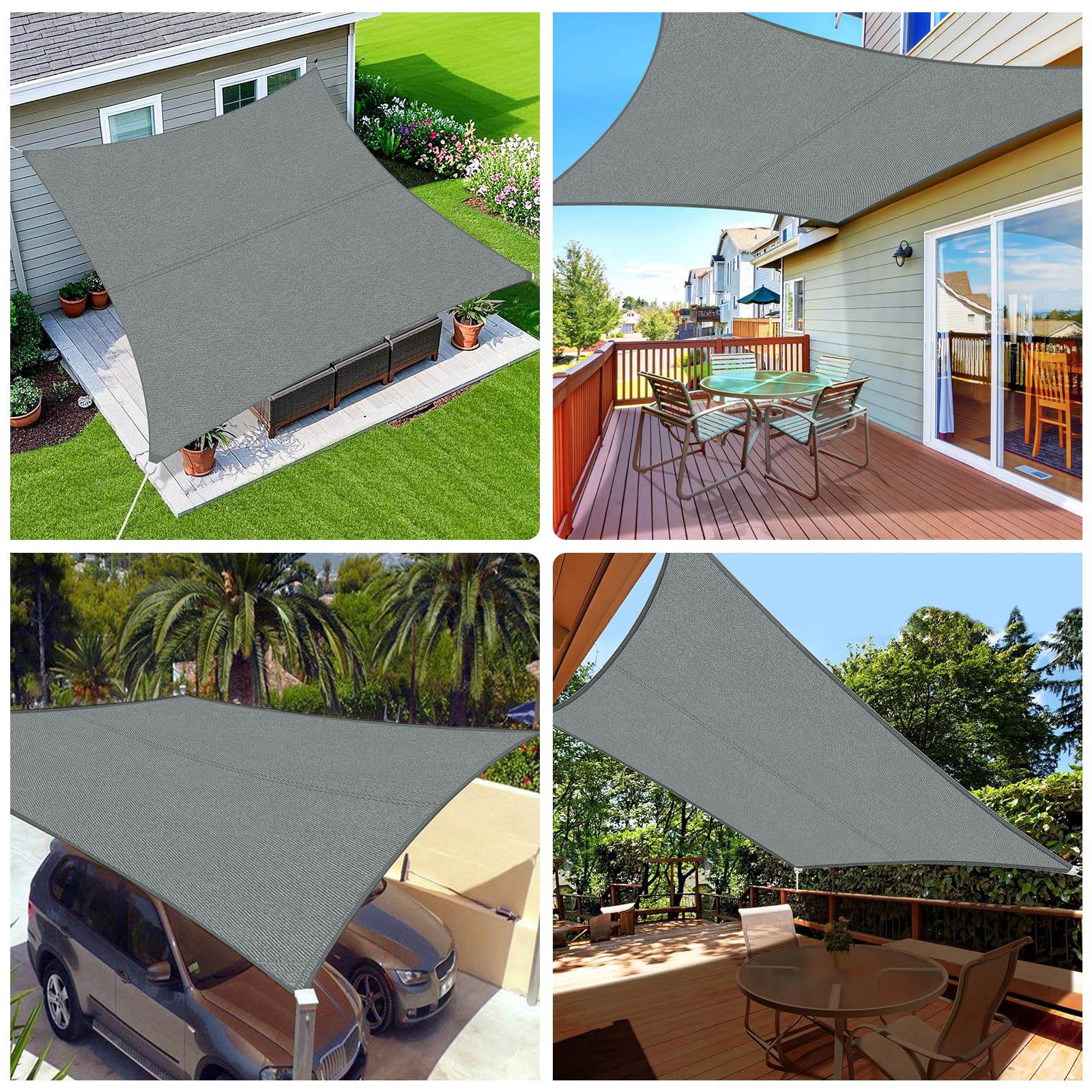 Toldo Vela 3 X 3 m Impermeable, Toldo Vela Rectangular con Ojales, con Kit de Fijación, Transpirable, Protección UV, para Terraza, Jardín, Balcón, Camping, Piscina