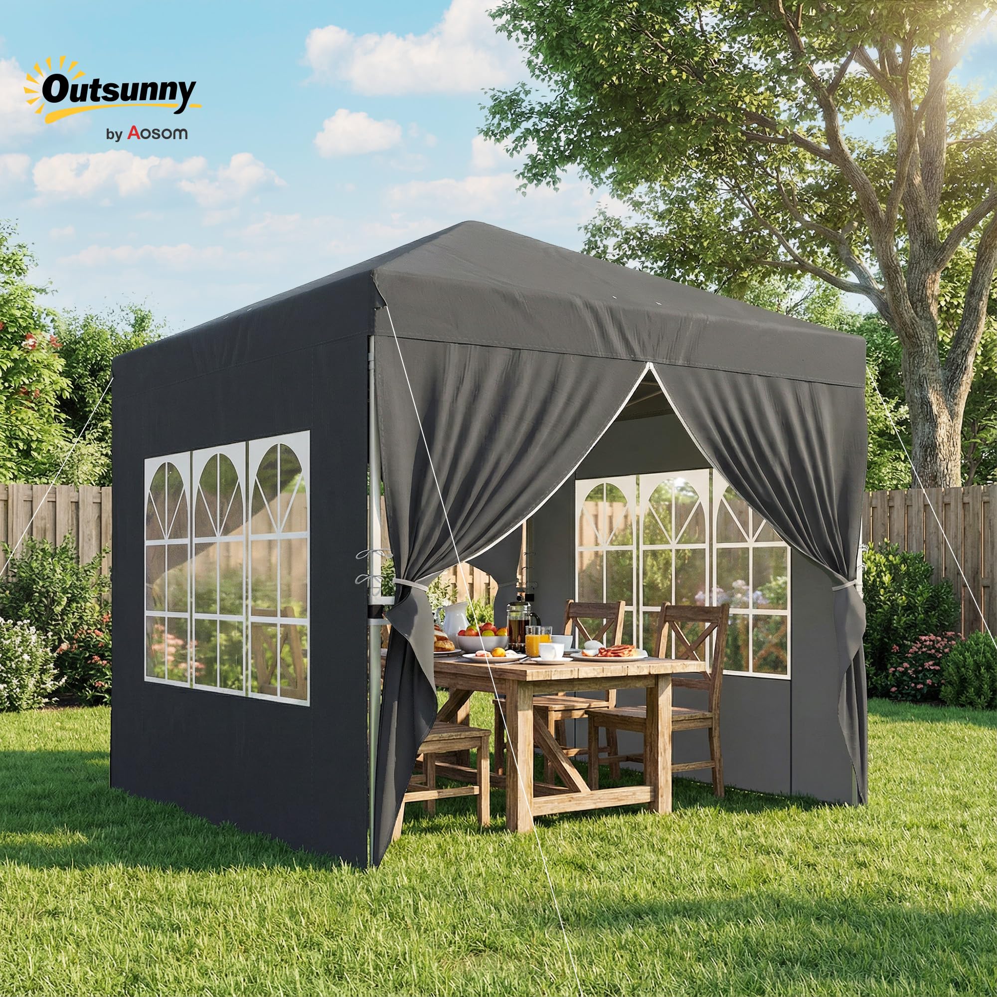 Outsunny Tonnelle de Jardin 2,5 x 2,5 m Pop up Tente Pliante réglable en Hauteur Protection UV50+ tonnelle Pliante avec 4 parois latérales Sac de Transport Montage Facile Gris foncé