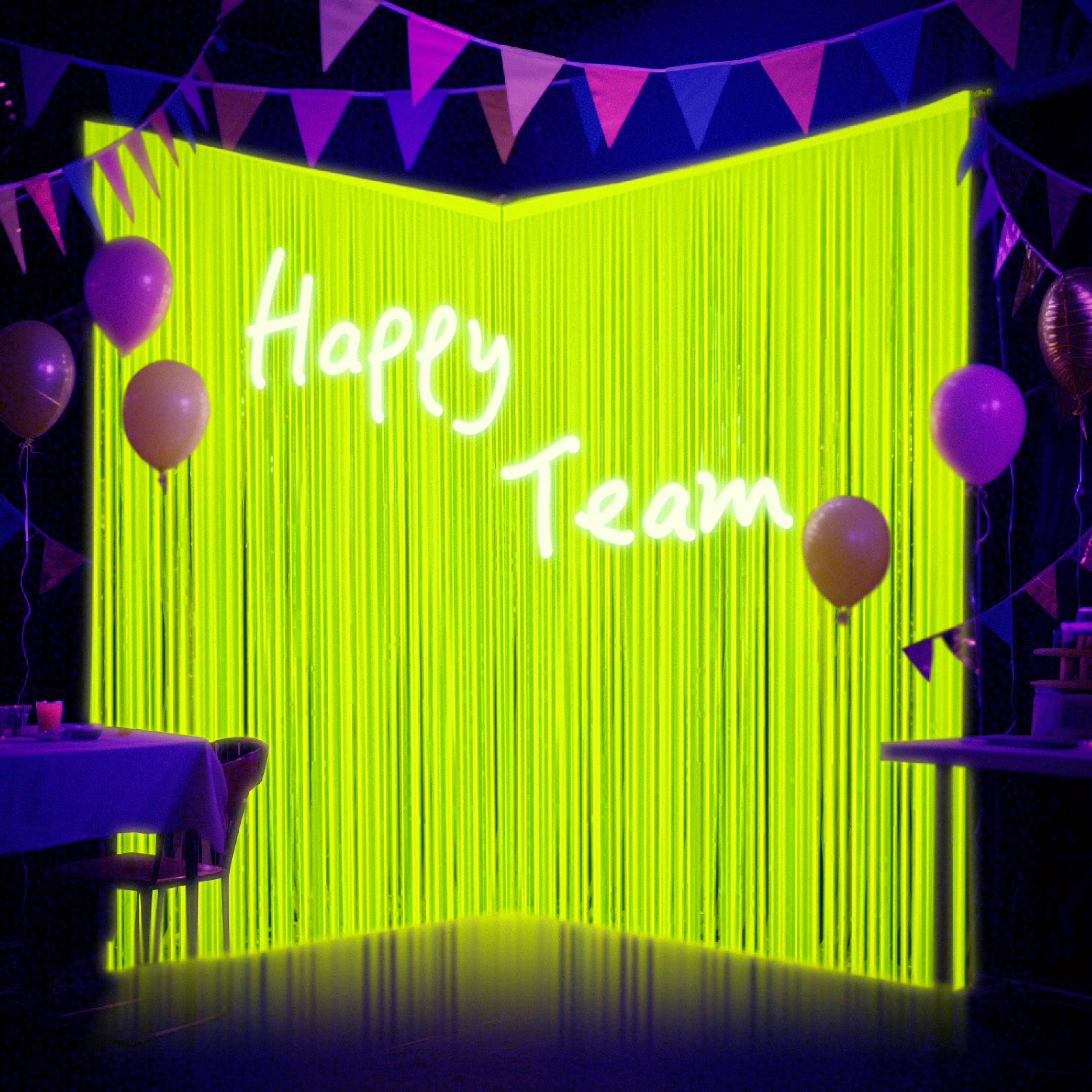 3 Pack Neon Party Decoration 9.9X 6.6 ft Fluorescent Macaron Yellow Neon Tinsel Foil Fringe Curtains Photo Booth Prop Backdrop Streamer UV Reactive