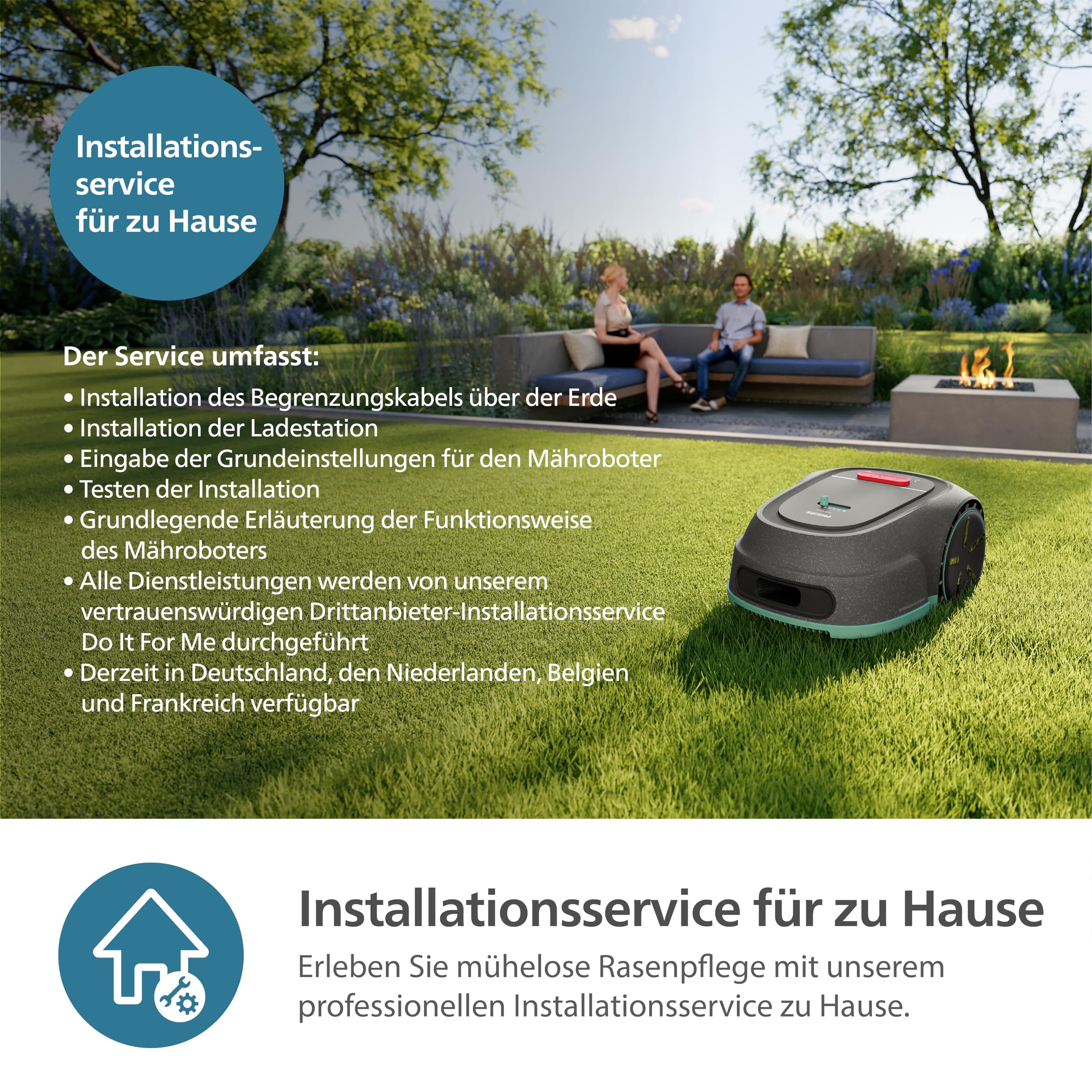 Philips Rasenmähroboter 3000 Serie - Cross-Mowing, GPS-Kartierung, Intelligentes Mähen, schnelleres Mähen, Hangtauglichkeit, Homerun-App, Regensensor-Technologie, Kalkstein Grau (RSL3000/10)