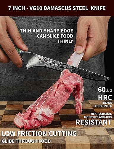 Miniatura 2 de SANMUZUO Cuchillo Bonning - Cuchillo de filete de 7 pulgadas - Serie Xuan - Cuchillo de corte de carne de acero Damasco VG10 - Mango de resina
