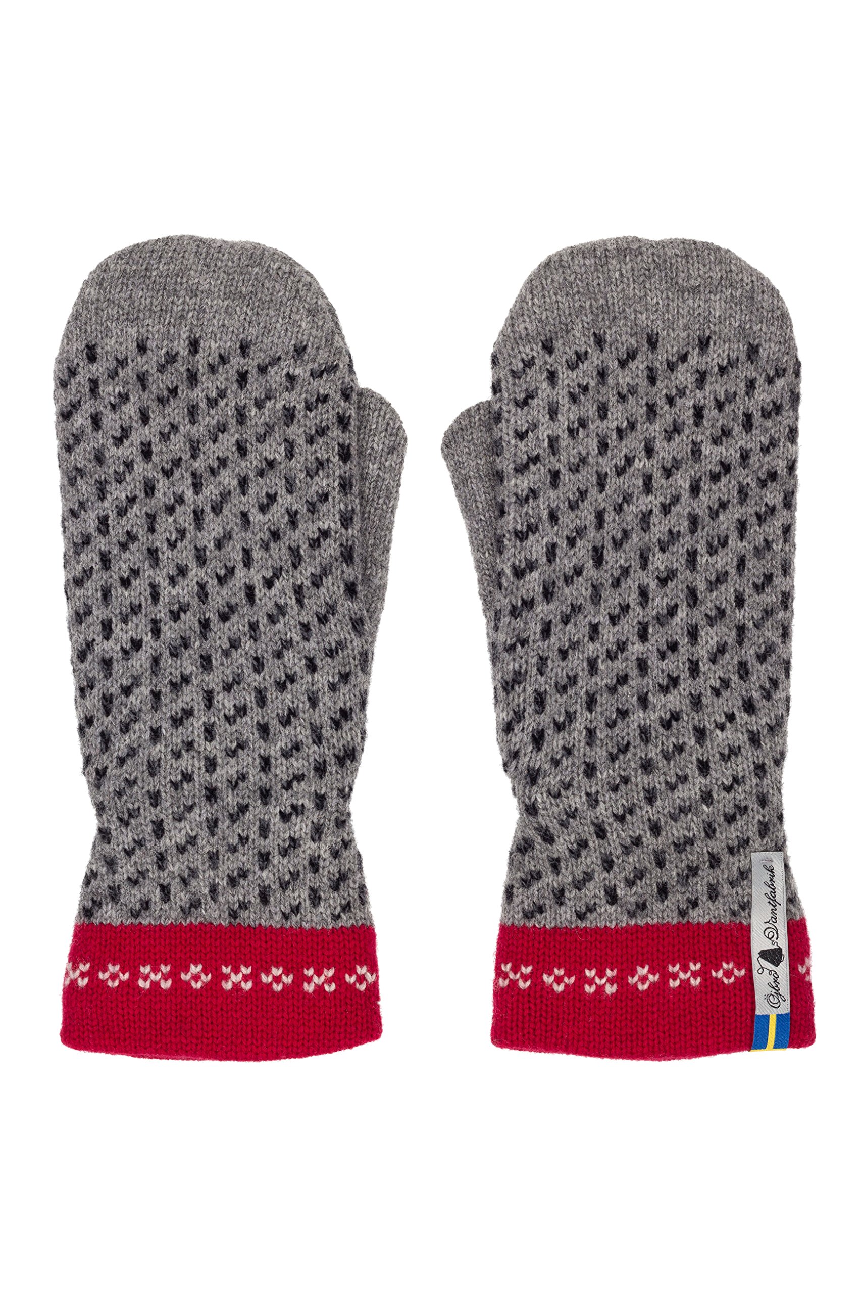 ÖJBRO VANTFABRIK guanti in maglia lana merino Skaftö Grå L (10-11) grigio rosso guanto fuderato caldi morbidi Svezia