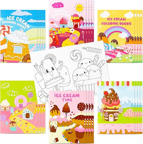 WATINC 24 libros para colorear de helado para niños, postres de verano, dulces, donas, libro para colorear, folleto de color de arte de bricolaje,