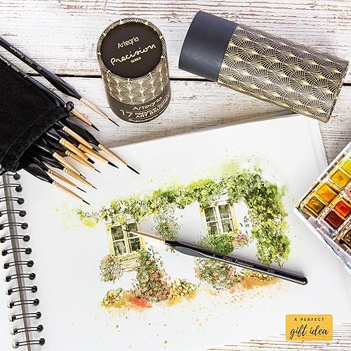 Miniatura 2 de ARTEGRIA Juego de pinceles para detalles, 17 pinceles en miniatura con puntas finas y asas ergonómicas, para modelos a pequeña escala, figuras,