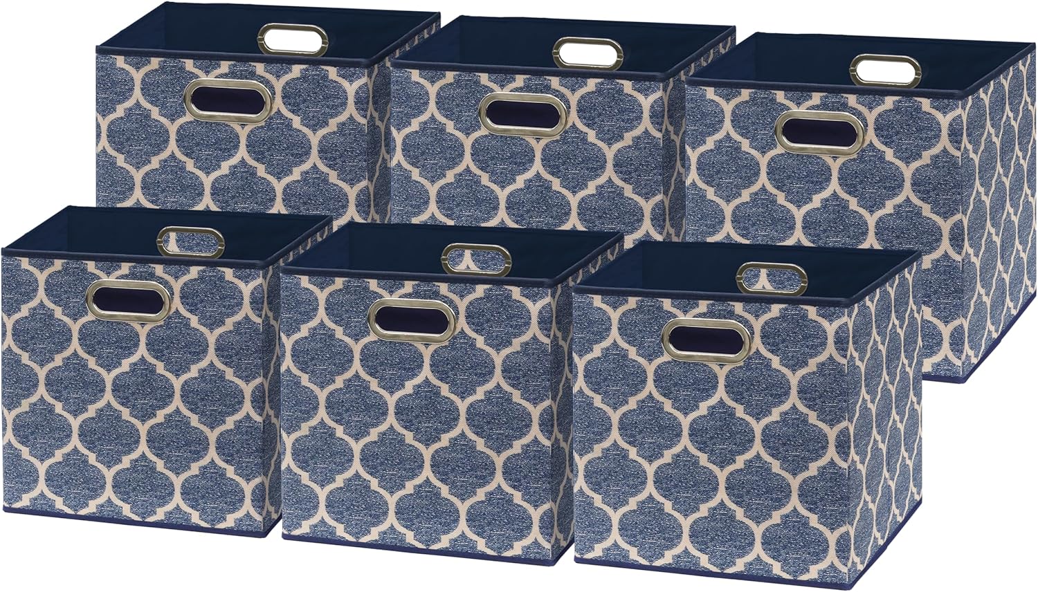 SIMPLE HOUSEWARE 11-Inch Collapsible Fabric Cube Storage Bin with Handles, Printed Design, 6 Pack, Steel Blue 6 Pack - 10.5" x 10.5" x 11" Steel Blue