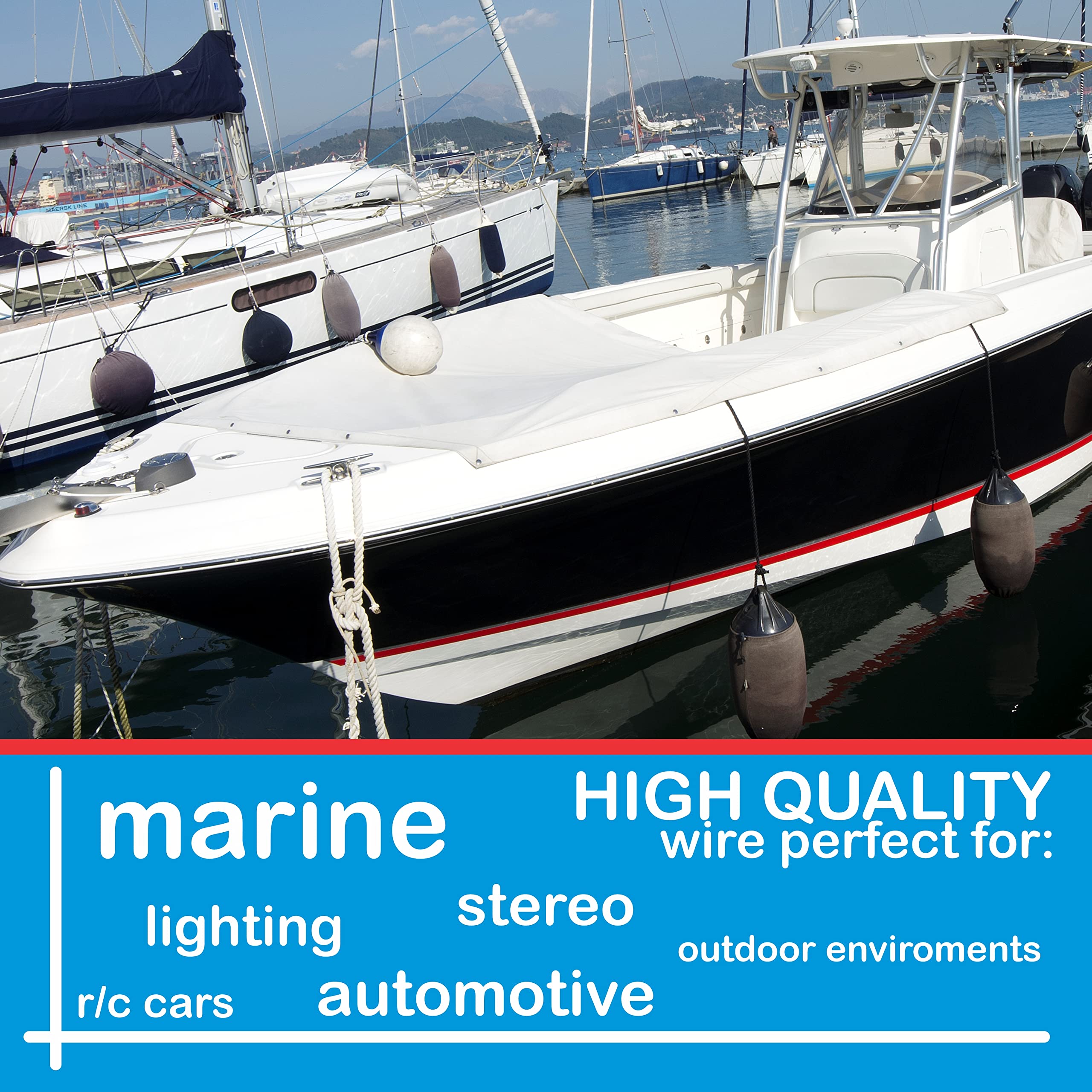 NATIONAL Wire&Cable Fil marin 14/2 – 7,6 m – Fabriqué aux États-Unis – Fil de bateau duplex en cuivre étamé – Calibre 14 – 2 conducteurs – Conçu pour bateau/marine/automobile/camping-car/remorque
