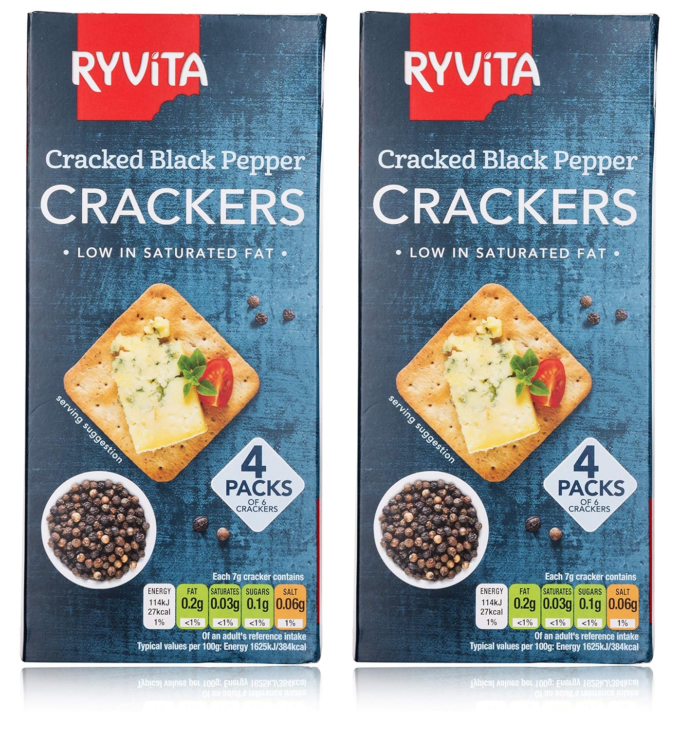 RYVITA Crackers Cracked Black Pepper Pack of 2, (175g each
