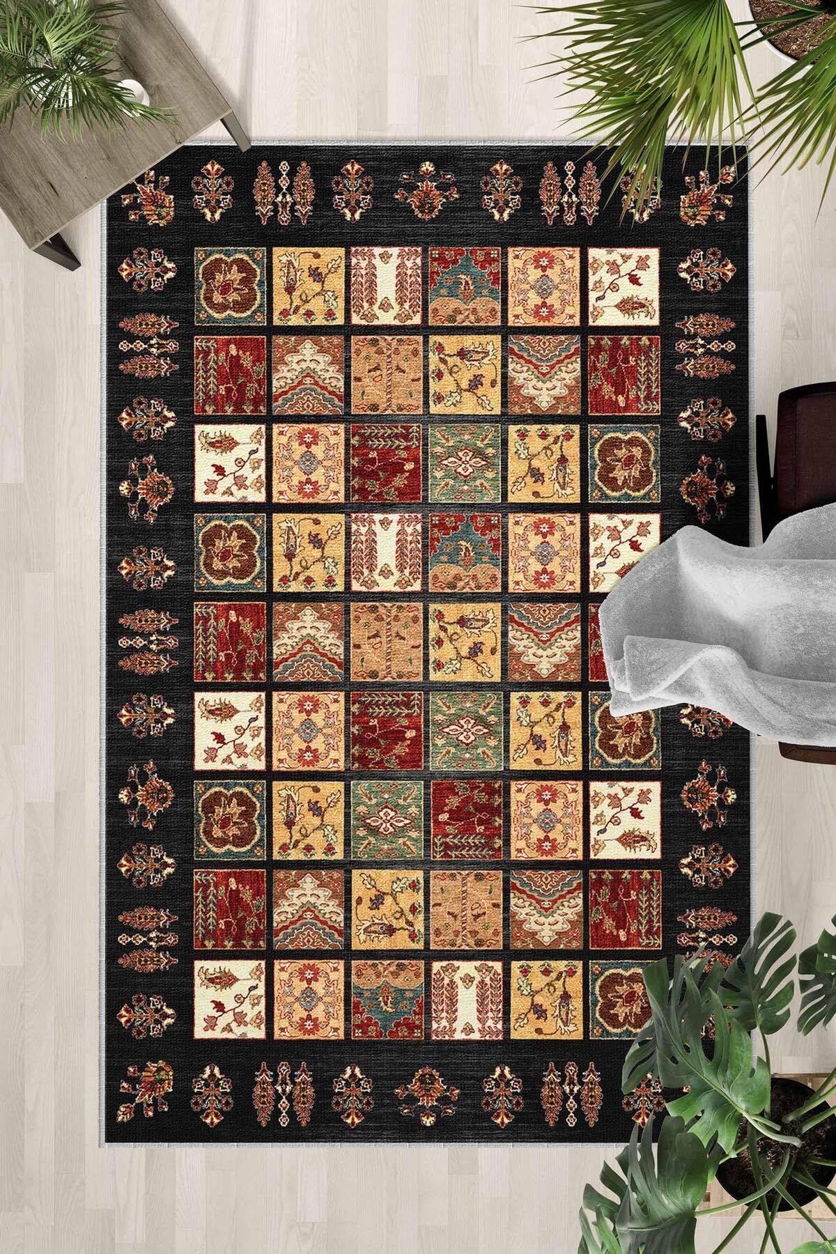 Monnhein Çok Renkli Halı 0140 - Yıkanabilir, Kaymaz Taban, Dijital Baskılı, Leke Tutmaz, İnce Hav, Modern Salon, Oturma Odası, Yatak Odası ve Mutfak için Dekoratif Halı