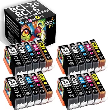 Compatible BCI3E BCI6 Ink Cartridge Replacement for BCI-3E BC-I6 to use with PIXMA iP3000 iP3300 iP4000 iP5000 iP5200 iP6000D iP8500 MP600 MP780 MP960 4BK+4BK+4C+4M+4Y, 20-Pack
