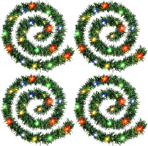Giegxin Guirnalda de Navidad de 4 hebras de 72 pies iluminada, decoración de árbol, pino artificial, vegetación suave con 4 piezas, 160 luces LED