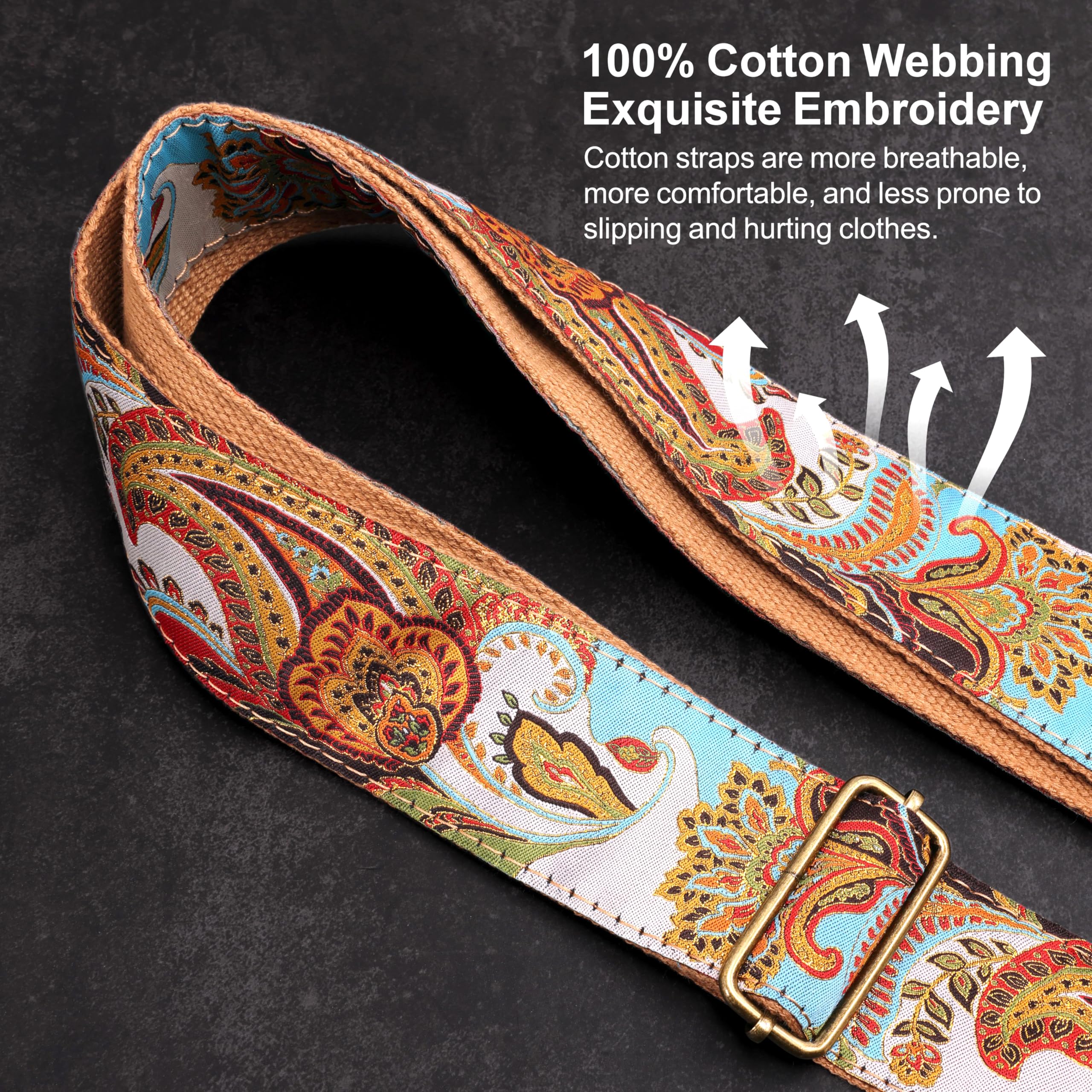 Nefelibata Guitar Strap,Crazy Horse Leather Jacquard Embroidery Cotton Guitar Straps for Bass Electric & Acoustic - Image 4