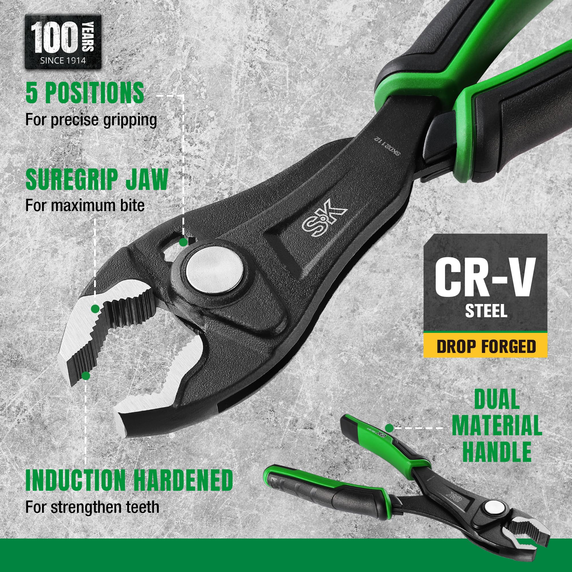 SK 8-Inch Adjustable Pliers - V-Jaw Grip -3