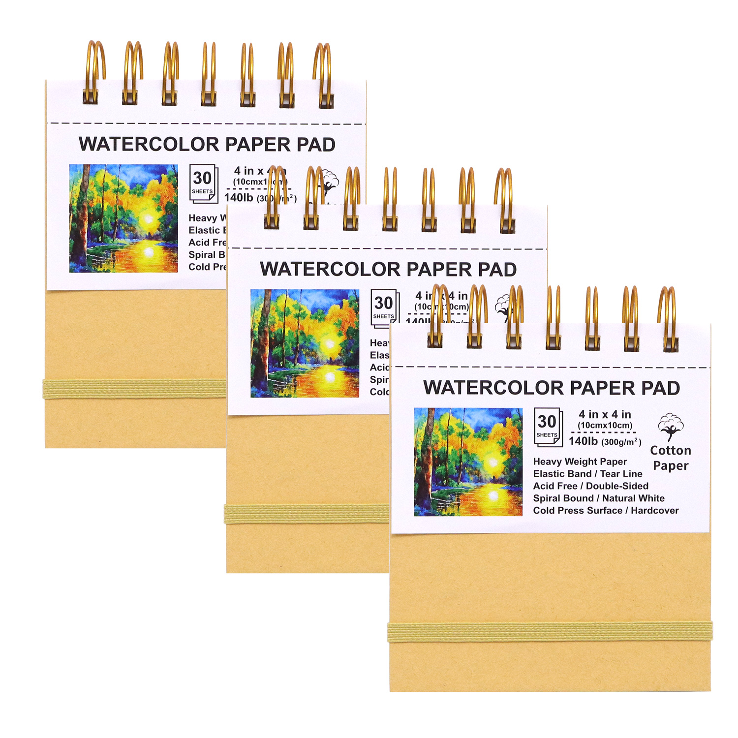 Amazon.com: Mini Watercolor Paper Pads, 4x4, 3Pack, Kraft