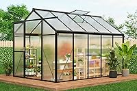 GarveeLife 6x10 FT Polycarbonate Walk-in Greenhouse with Roof Vent, Lockable Door, Ground Nails - Black for Garden Backyard Patio
