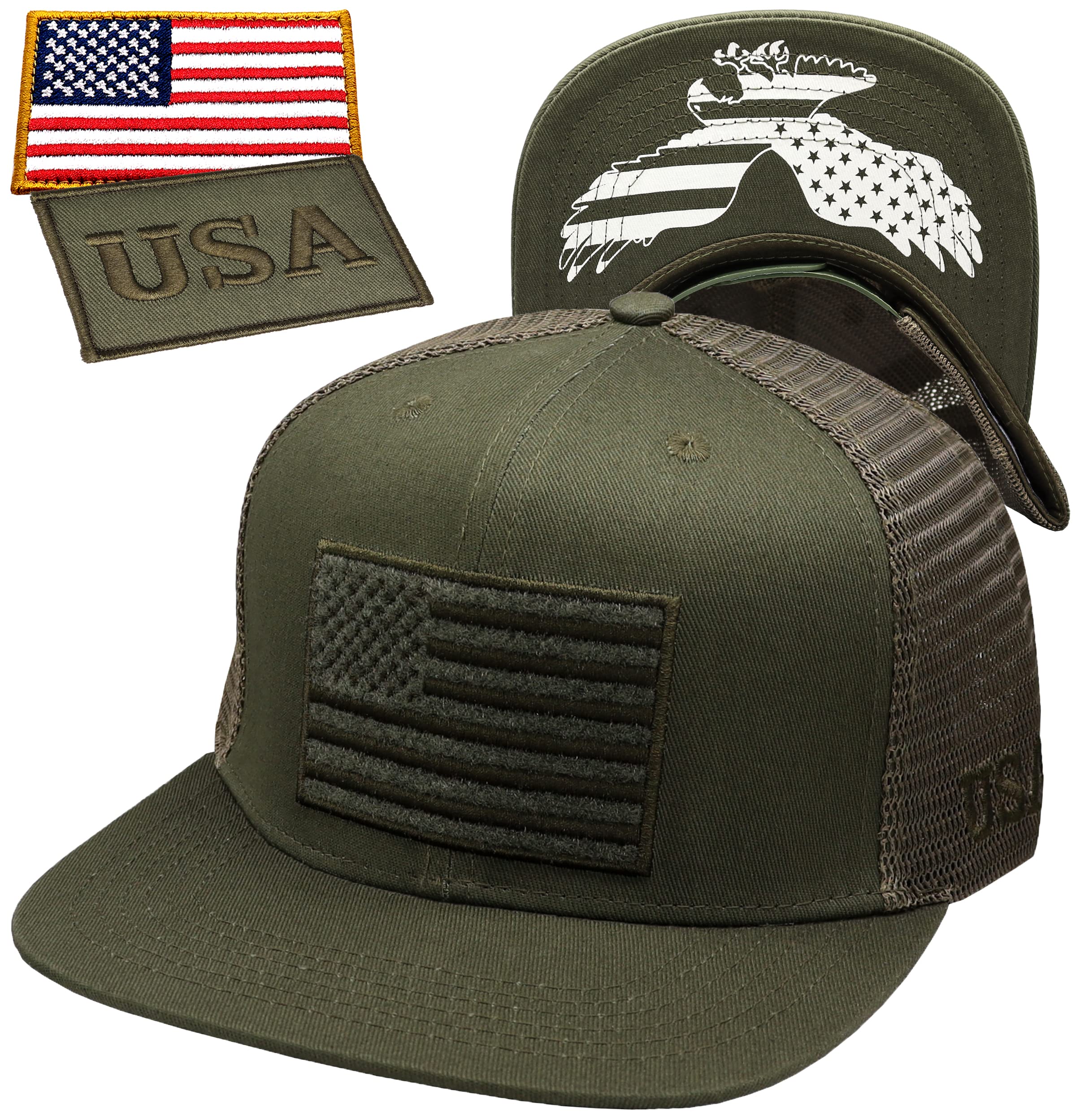 Antourage American Flag Unisex Baseball Hat for Men and Women | USA Flag Mesh Snapback Cap with 2 Patriotic Patches