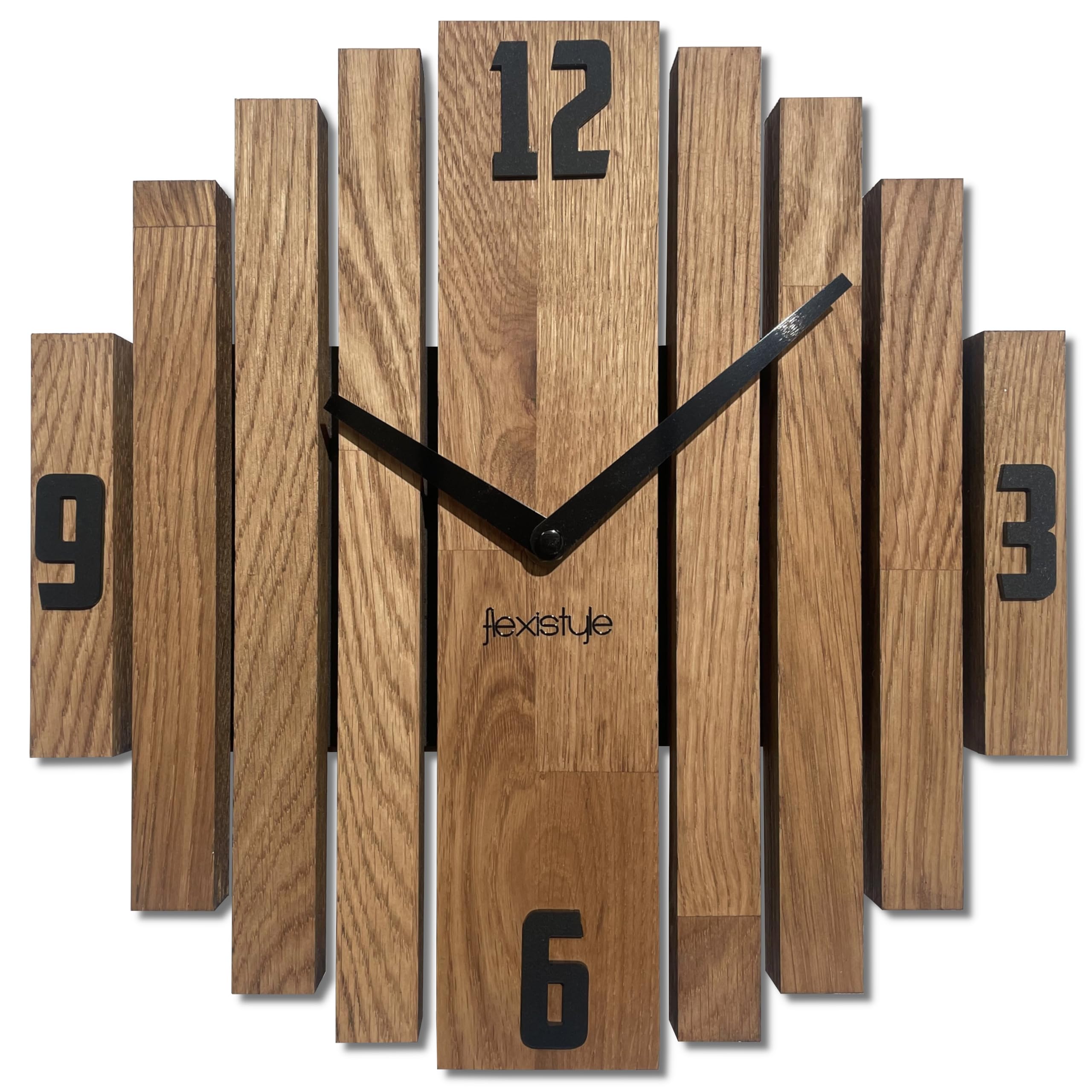 FLEXISTYLE Wanduhr Symmetry wanduhr Eiche Badezimmer Wohnzimmer Holz modern Durchmesser ohne tickgeräusche holzoptik (Eiche, 30cm)