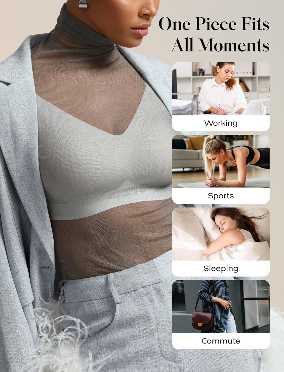 COMFELIE Seamless Wireless Bra for Busty Women No Underwire Lightly Lined Deep V T-Shirt Bralette Underarm-Smoothing - Image 4