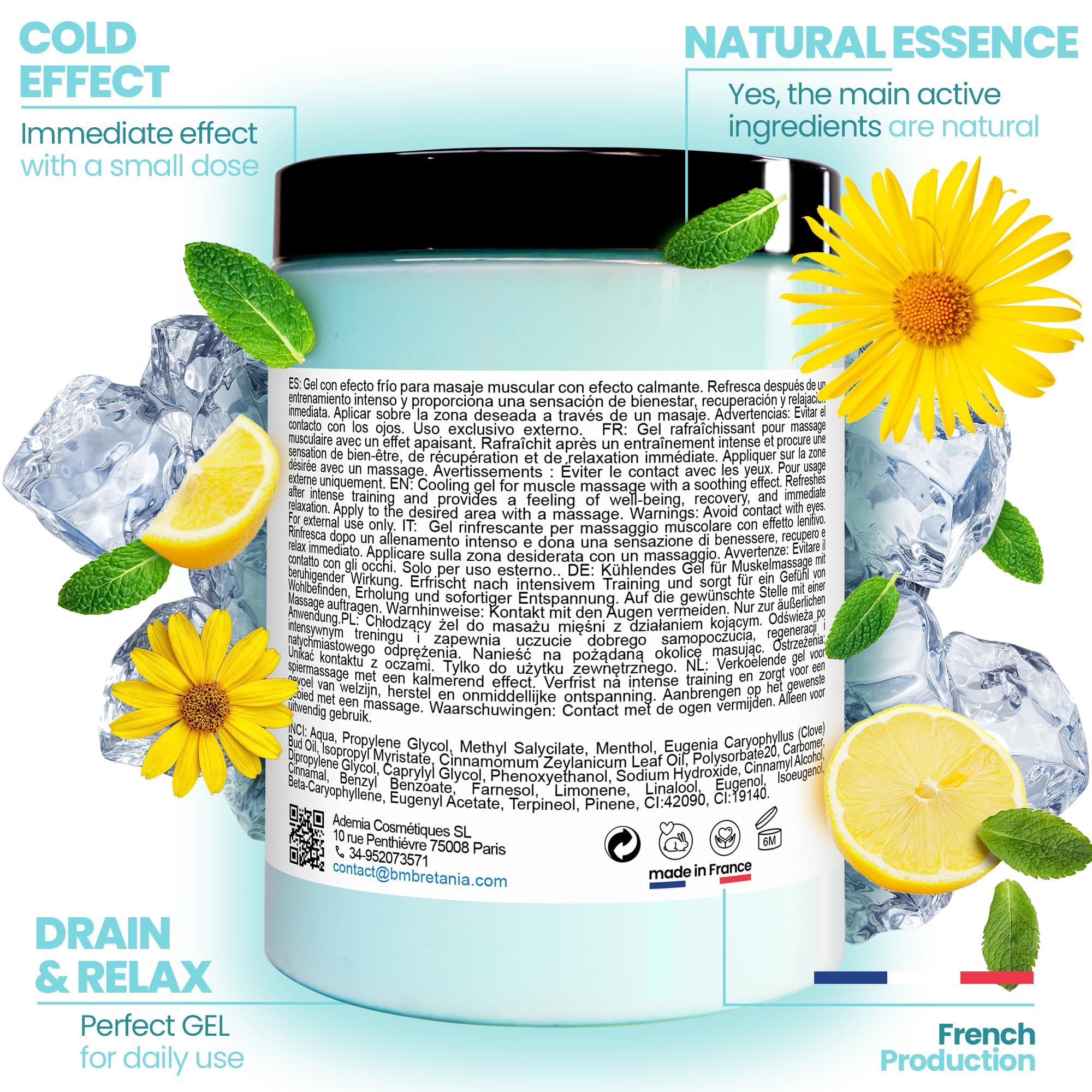 Gel Frío Profesional, Deporte, Frio Muscular, Alivia Piernas Cansadas, Combate la Celulitis, Efecto Drenante, Circulacion, Articulaciones, Gel Frio Rodilla 500 ml