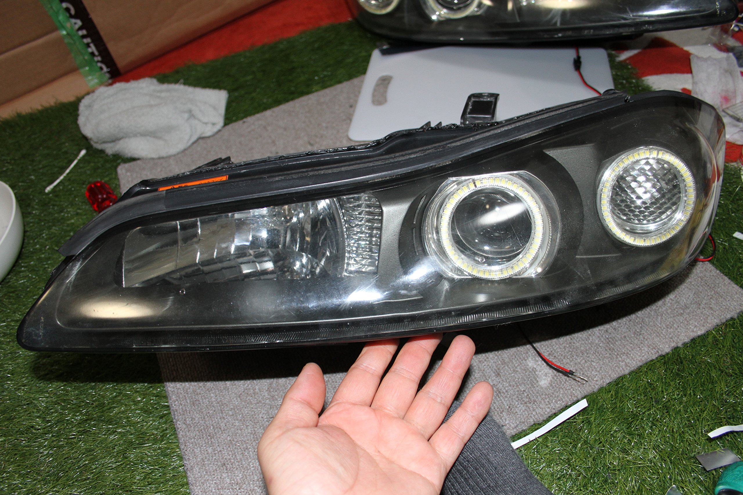 ニッサン　ステージア　前期ヘッドライト イカリングブルー&ホワイト d-607-5-c34stazia-kouki-ikaLED