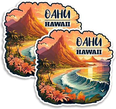Oahu Hawaii Fridge Magnet 4 Inch 2-Pack Vinyl ID44999 | Holds on refrigerators, lockers, whiteboards & filing cabinets travel souvenir gift for men & women