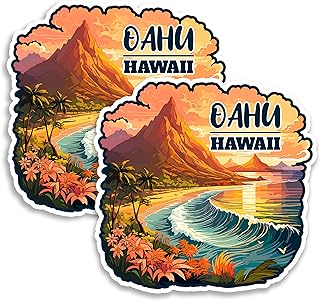Oahu Hawaii Magnet 4 Inch 2-Pack Beach Coastal – Strong Vinyl Decorative Travel Magnets for Fridge Locker Kitchen Office – Cute Fun Aesthetic Cool Durable & Long-Lasting Souvenir ID44999