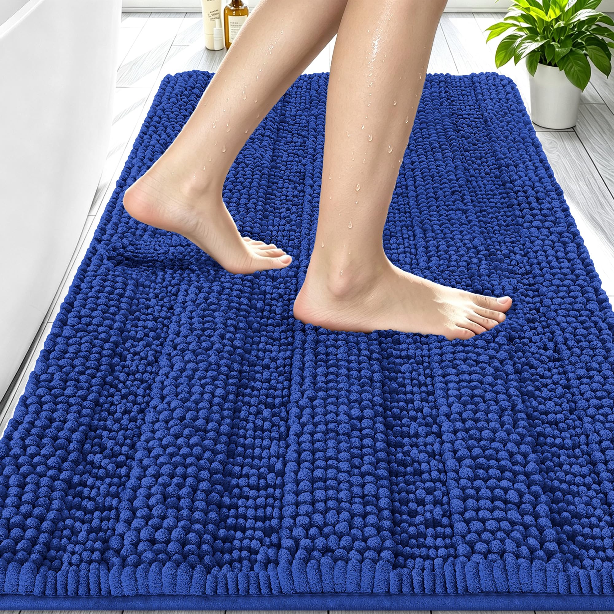 Smiry Thick Small Chenille Bathroom Rugs 24x16, Soft Bath Mat, Royal Blue