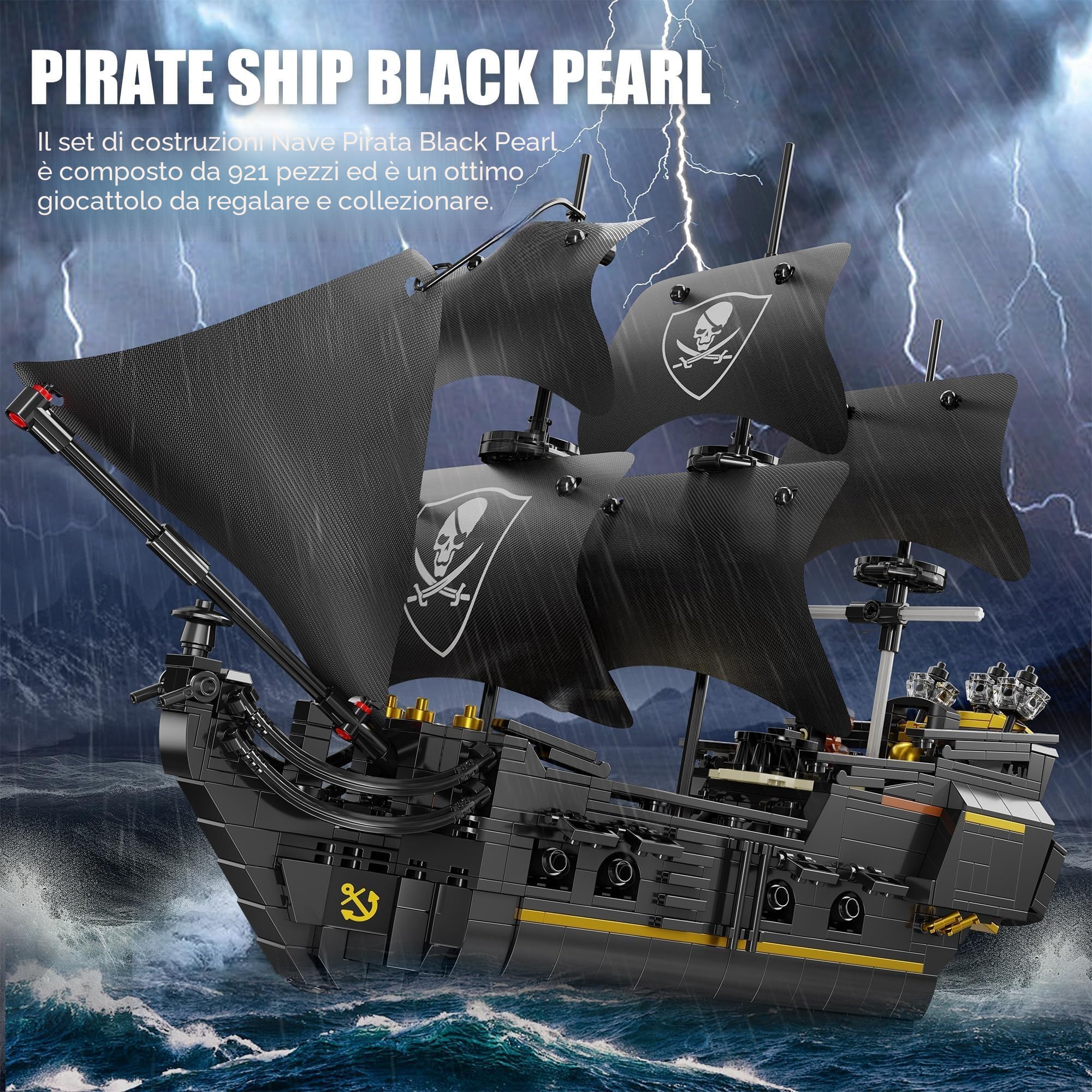 TYCOLE Nave Pirata Perla Nera Set Costruzione, 921 Pezzi Modello Barca Giocattolo - Regalo Creativo per Adulti, Bambini e Bambine 8 Anni, Decorazione Casa e Ufficio