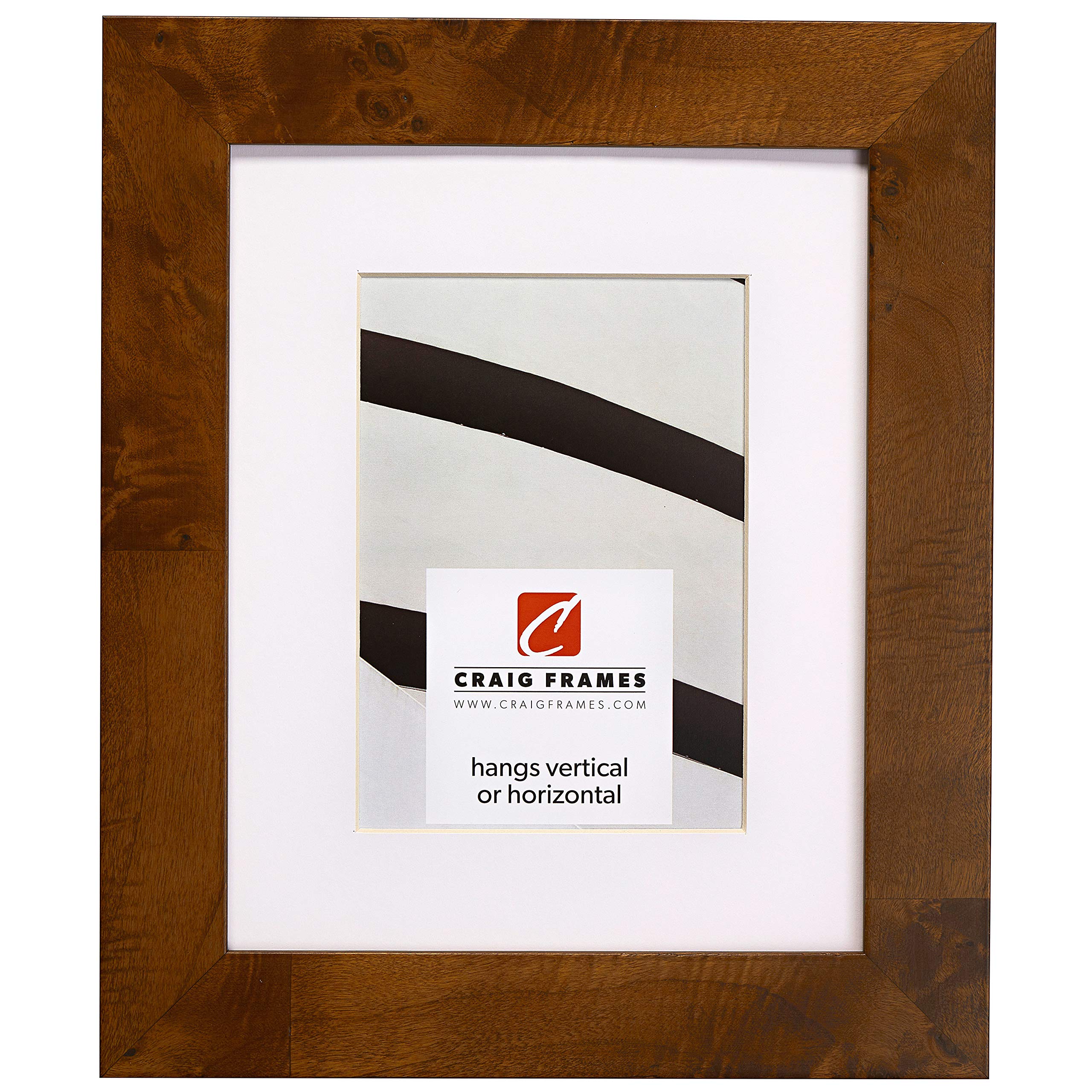 Craig Frames Innovations, 12 x 18 Inch Picture Frame Matted to Display a 10 x 13 Inch Photo, Brown Burl