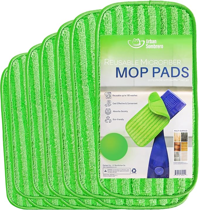 Reusable Mop Pads 6 Pack Compatible with Swiffer Wet Jet