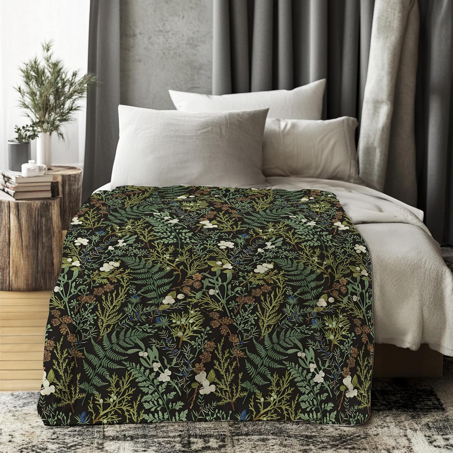 Plant Blanket, Dark Green Botanical Wildflower Plant Fern Leaves Decorative Throw Blanket for Couch Sofa Bed, Dark Green Throw Blanket for Living Room Bedroom Decor, 50x60 Inches - Image 4