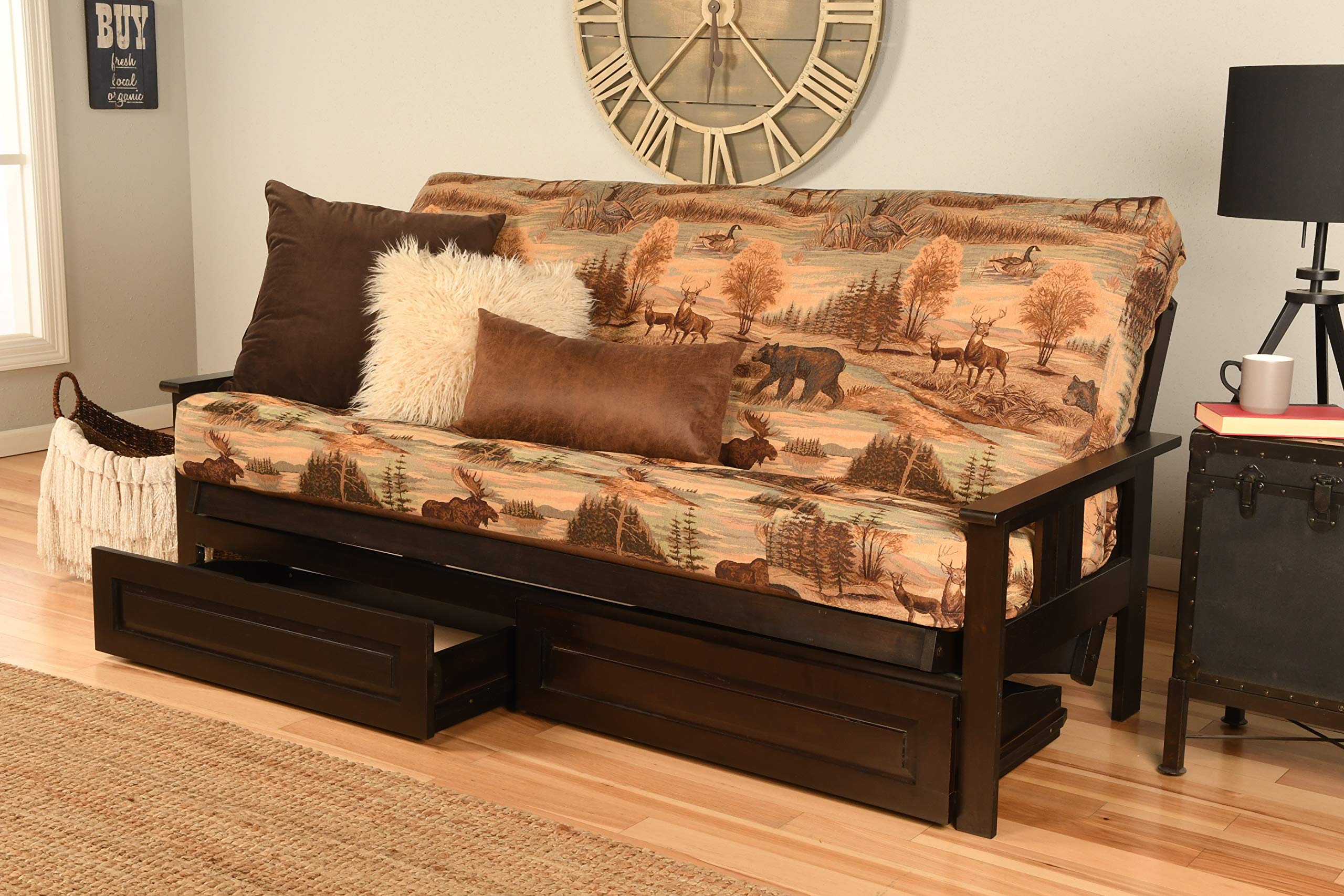Kodiak Furniture Monterey Futon Set with Storage Drawers, with Espresso Base and Canadian Mattress