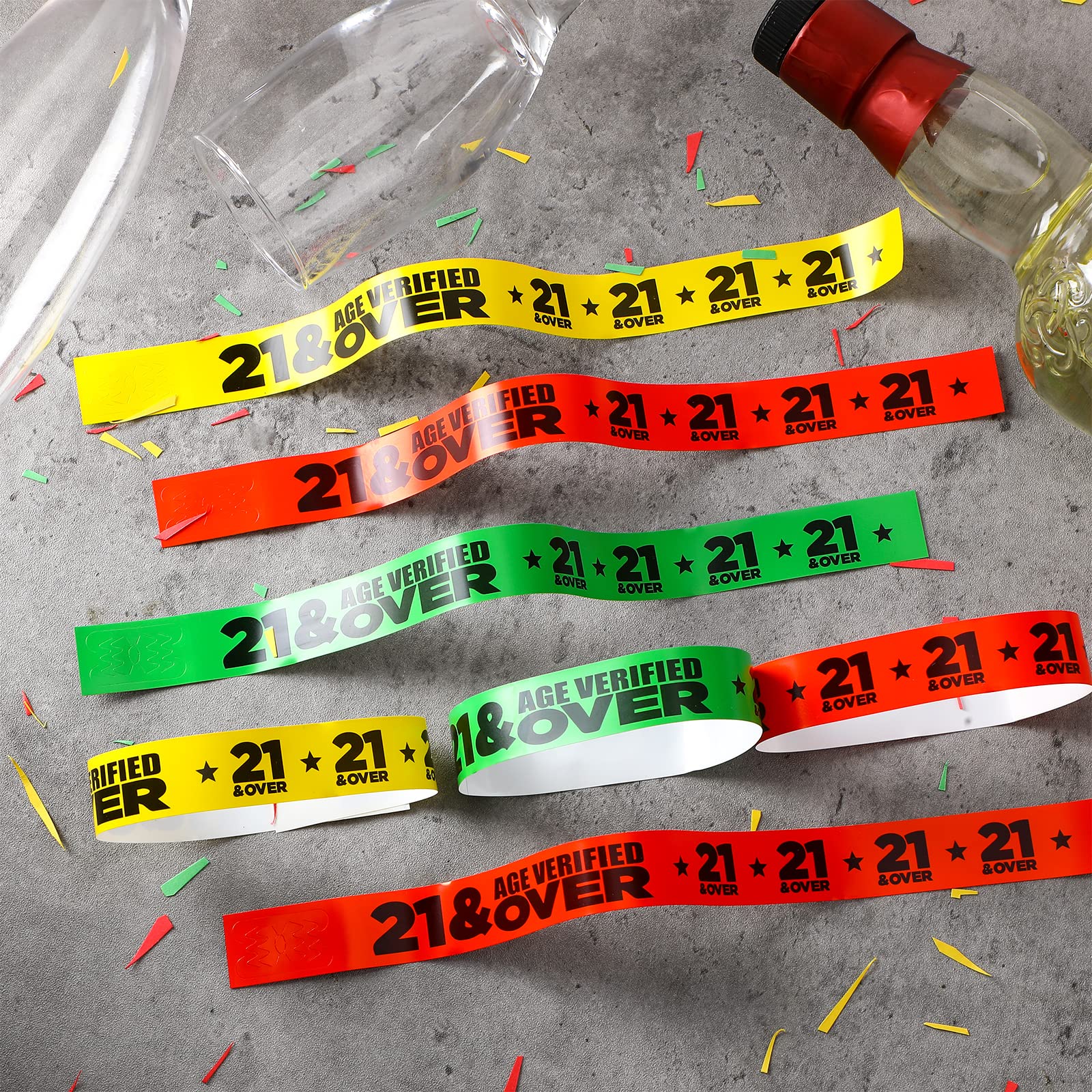 Teling 600 Pcs Over 21 Wristbands - Assorted Colors Paper Bracelets For Events, Bars, Parties & Concerts