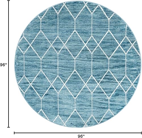 Miniatura 2 de Unique Loom Matrix Trellis Collection - Alfombra decorativa (8 pies, redonda, azulmarfil)