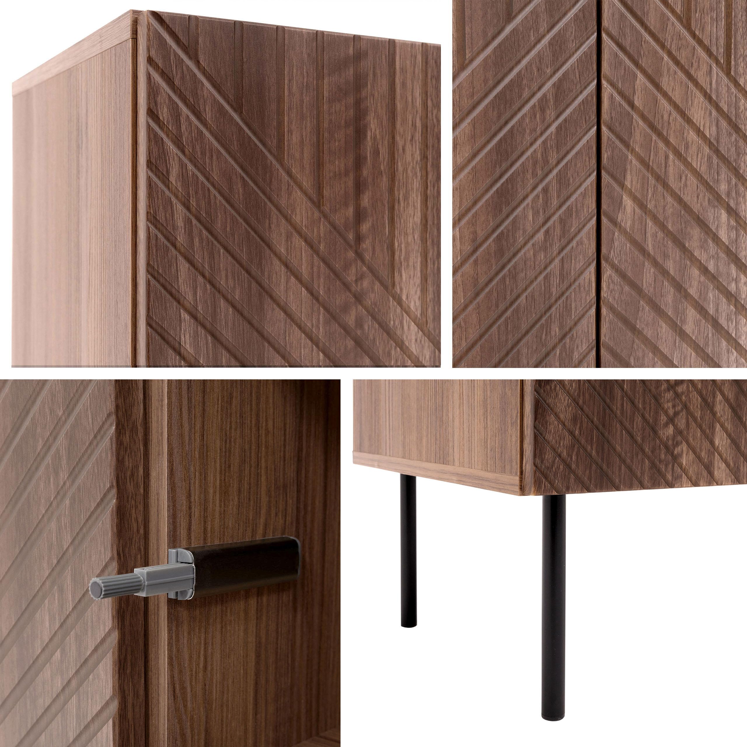 Mirjan24 Wohnzimmer-Set Aropo I, Wohnzimmerschrank, gefräster Front, Griffloses Öffnungssystem, Kommode mit 3 Türen, 6 Fächer, TV-Lowboard mit 4 Türen und 4 Fächer, Couchtisch (Nuss Warmia)
