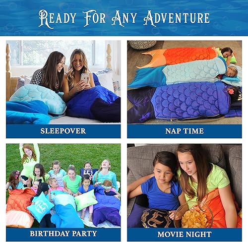Miniatura 6 de Mermaid Tail Blanket for Kids - 5-Piece Glow in The Dark Girls Slumber Set - Wearable Mermaid Tail Sleeping Bag - Ideal for Sleepovers
