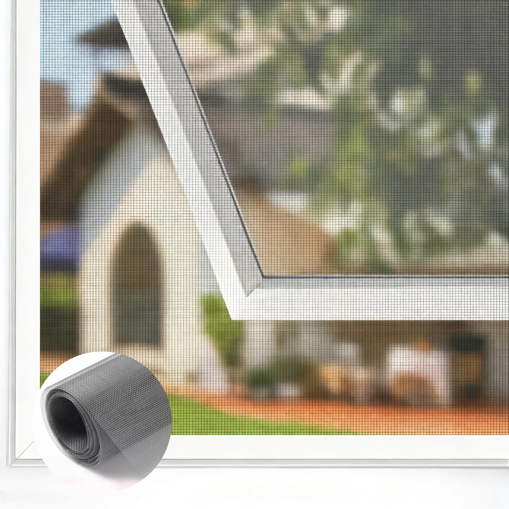  DIY Fly Screen for Windows, Durable Polyester Window Screen Mesh, 2 Packs Fly Screens Windows Replacement, Mosquito Insect Mesh with Self-Adhesive Tapes (2Pcs-100x130cm/39x51in,Grey)