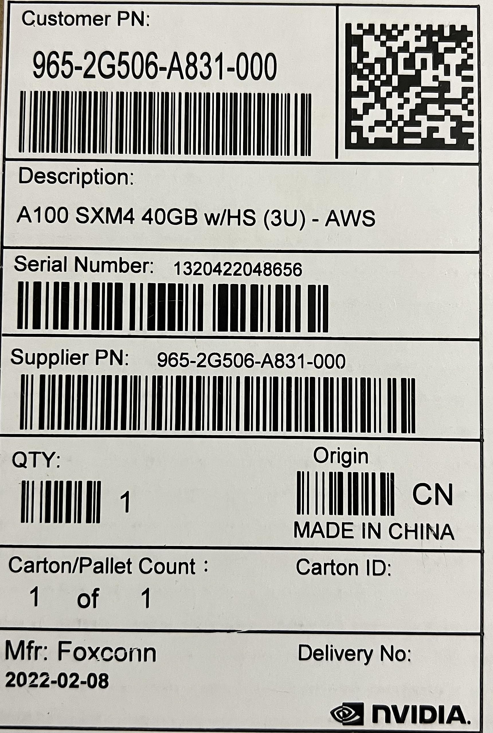 Amazon | Nvidia Tesla A100 NVLINK SXM4 40GB ボード ヒートシンク