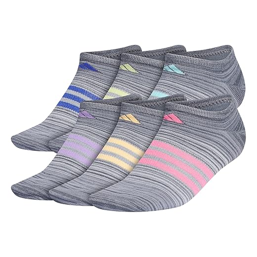 adidas Women's Superlite No Show Socks (6-Pair), Onix Grey/Grey/Lucid Pink, Medium
