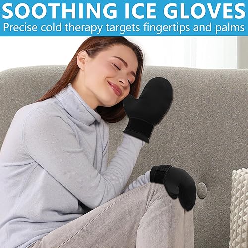 Miniatura 3 de Tilcare - Kit de terapia de frío  Calcetines de gel reutilizables para pies de hielo, gorra fría y guantes de hielo para neuropatía por